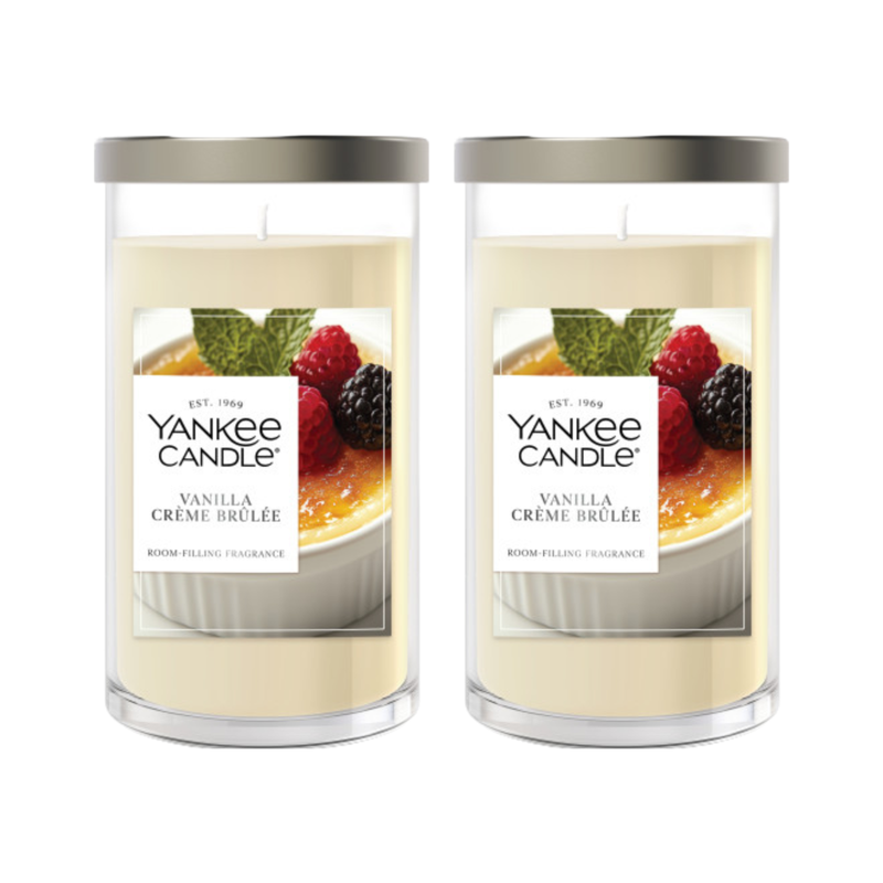 Yankee Candle Medium Pillar Scented Candle, Vanilla Creme Brulee, 14.25 oz, 2-Pack