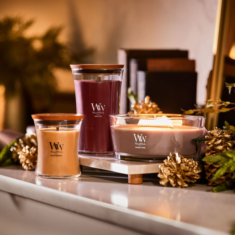 WoodWick Medium Hourglass Scented Candle, Crackles as it Burns, Golden Bourbon, 9.7oz