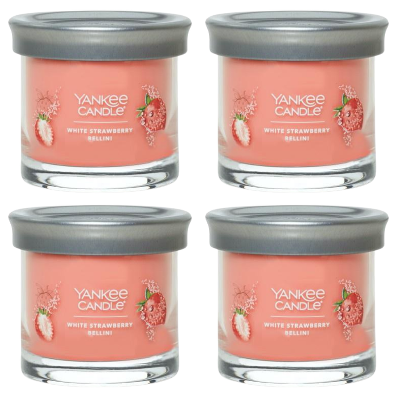 Yankee Candle Small Tumbler Scented Single Wick Jar Candle, White Strawberry Bellini, Over 20 Hours of Burn Time, 4.3 Ounce (Pack of 4)