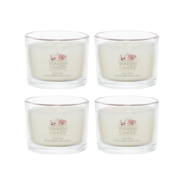 Yankee Candle Signature Votive Mini Candle Jar, Sakura Blossom Festival Scent, Natural Soy Wax Blend Candle with Natural Fiber Wick, 1.3 OZ Glass Jar (Pack of 4)