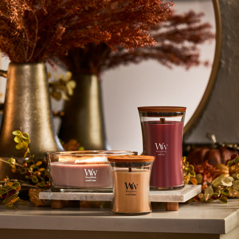 WoodWick Large Hourglass Scented Candle, Crackles as it Burns, Rouge Oud, 21oz