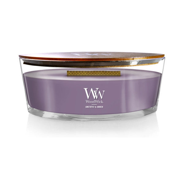 WoodWick Scented Ellipse Candle, Crackles as it Burns, Amethyst & Amber, 16oz