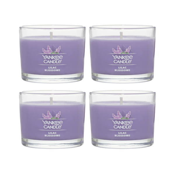 Yankee Candle Signature Votive Mini Candle Jar, Lilac Blossoms Scent, Natural Soy Wax Blend Candle with Natural Fiber Wick, 1.3 OZ Glass Jar (Pack of 4)