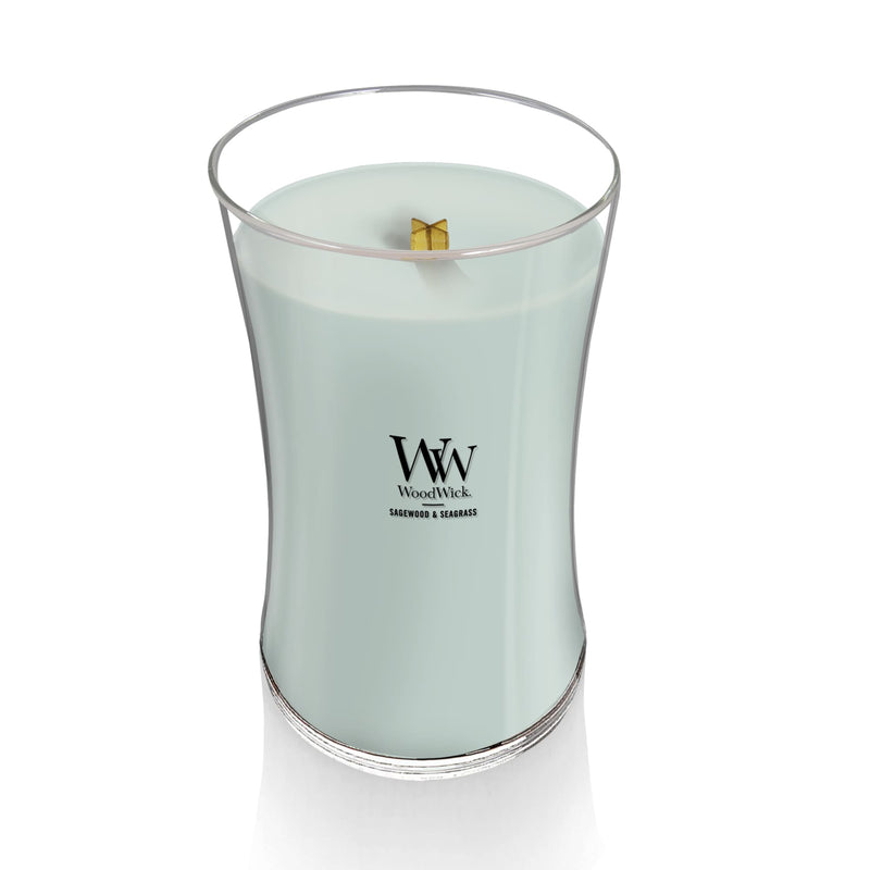 WoodWick Large Hourglass Scented Candle, Crackles as it Burns, Sagewood & Seagrass, 21oz