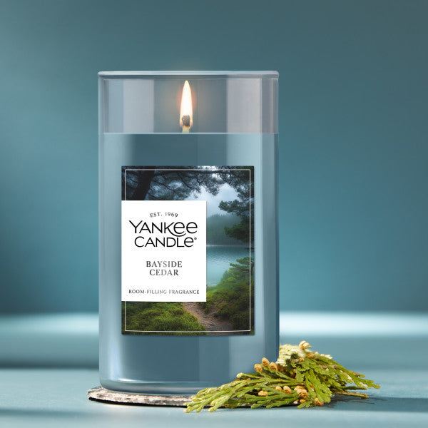 Yankee Candle Medium Pillar Scented Candle, Bayside Cedar, 14.25 oz, 2-Pack