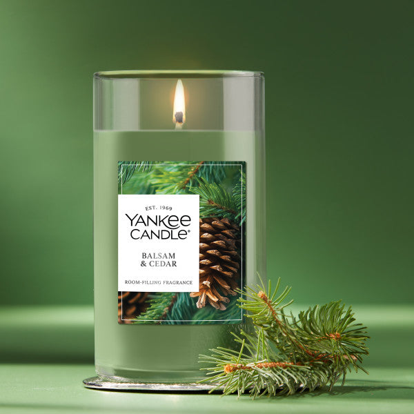 Yankee Candle Medium Pillar Scented Candle, Balsam & Cedar, 14.25 oz, 2-Pack