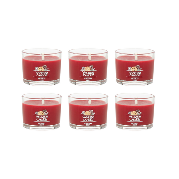 Yankee Candle Signature Votive Mini Candle Jar, Holiday Zest Scent, Natural Soy Wax Blend Candle with Natural Fiber Wick, 1.3 OZ Glass Jar (Pack of 6)