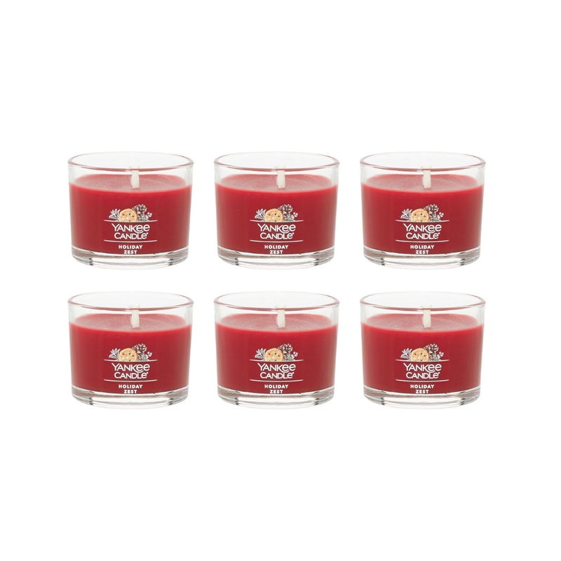 Yankee Candle Signature Votive Mini Candle Jar, Holiday Zest Scent, Natural Soy Wax Blend Candle with Natural Fiber Wick, 1.3 OZ Glass Jar (Pack of 6)