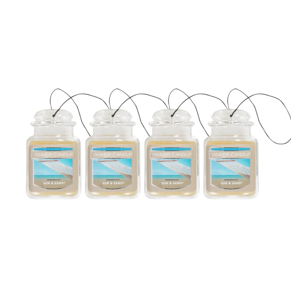 Yankee Candle Car Air Fresheners, Hanging Car Jar Ultimate, Neutralizes Odors Up To 30 Days, Sun & Sand, 0.96 OZ (Pack of 4)