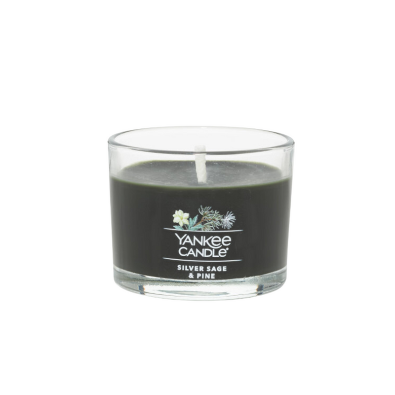 Yankee Candle Signature Votive Mini Candle Jar, Silver Sage & Pine Scent, Natural Soy Wax Blend Candle with Natural Fiber Wick, 1.3 OZ Glass Jar (Pack of 4)