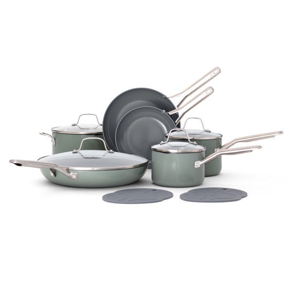 Calphalon Ceramic Nonstick 12-Piece Cookware Set, Silver Ash, 1 CT