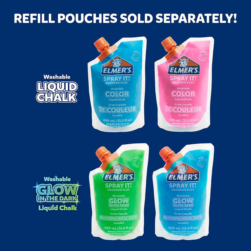 Elmer's Spray It! Outdoor Play Washable Liquid Chalk Refill Pouch, Blue, Case of 12