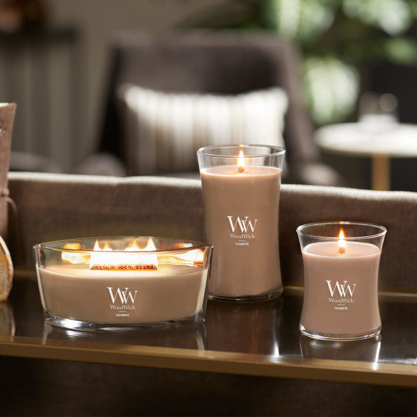 WoodWick Scented Ellipse Candle, Crackles as it Burns, Cashmere, 16oz