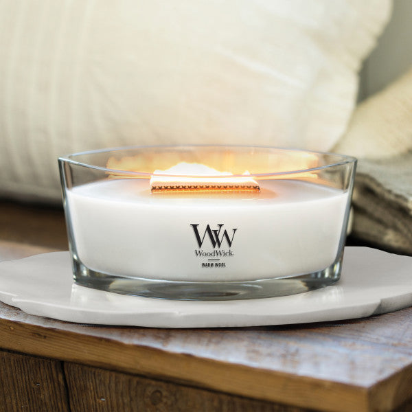 WoodWick Scented Ellipse Candle, Crackles as it Burns, Warm Wool, 16oz