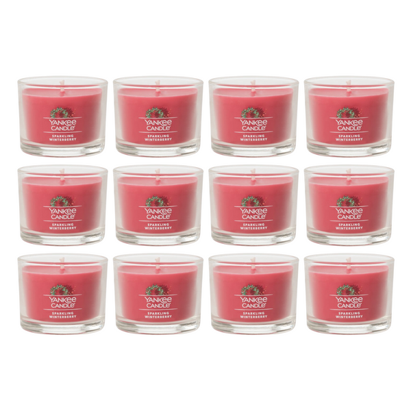 Yankee Candle Signature Votive Mini Candle Jar, Sparkling Winterberry Scent, Natural Soy Wax Blend Candle with Natural Fiber Wick, 1.3 OZ Glass Jar (Pack of 12)