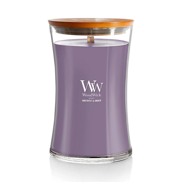 WoodWick Large Hourglass Scented Candle, Crackles as it Burns, Amethyst & Amber, 21oz