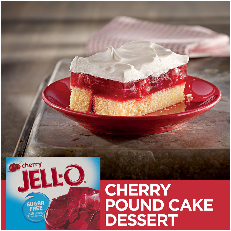 Cherry Pound Cake dessert with Cherry Jello, Cherry Jello desserts, Jell-O sugar free cherry
