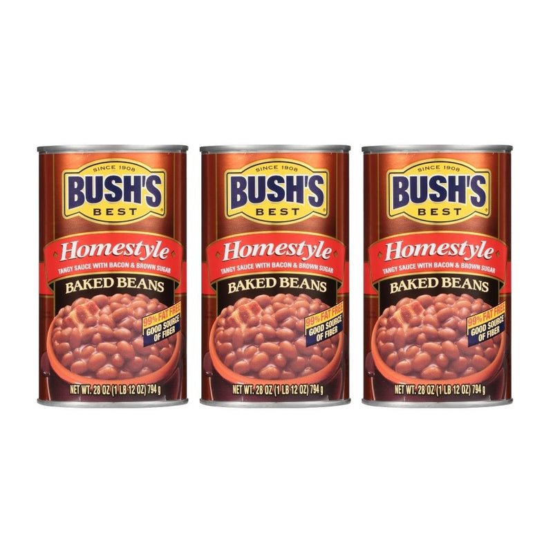 BUSH'S BEST Baked Beans, Canned Homestyle Baked Beans, 28 Oz (Pack of 3) - Trustables