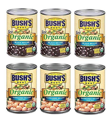 Bush's Best Organic Black and Garbanzo (Chickpeas) Beans Variety Pack, 3 Black Beans, 3 Garbanzo Beans, 1 CT - Trustables