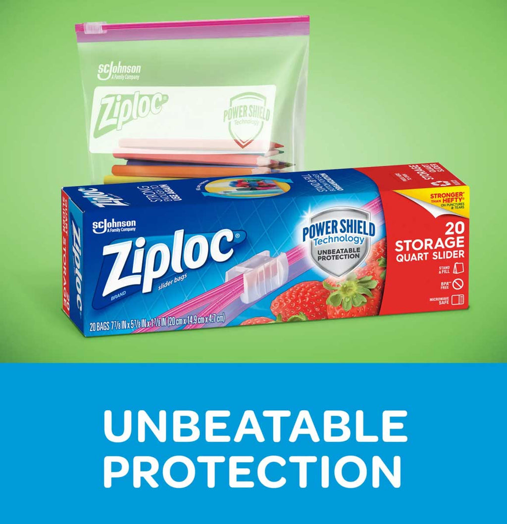 Ziploc Brand Slider Freezer Bags with Power Shield Technology, Quart, 50 Count