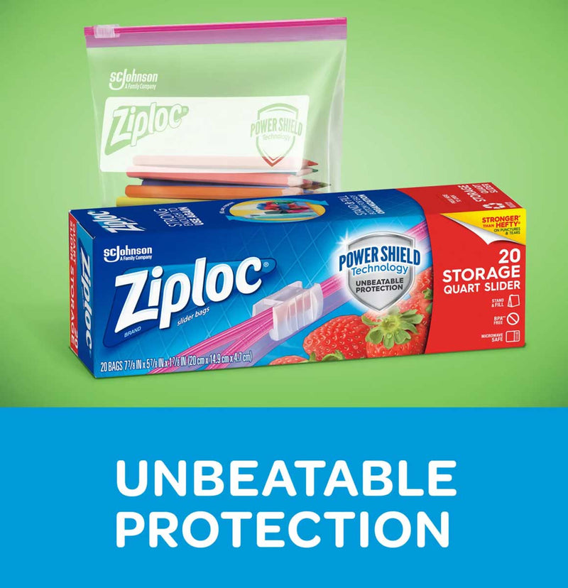 Ziploc Ziploc Brand Slider Freezer Bags with Power Shield Technology, Quart,  34 Count