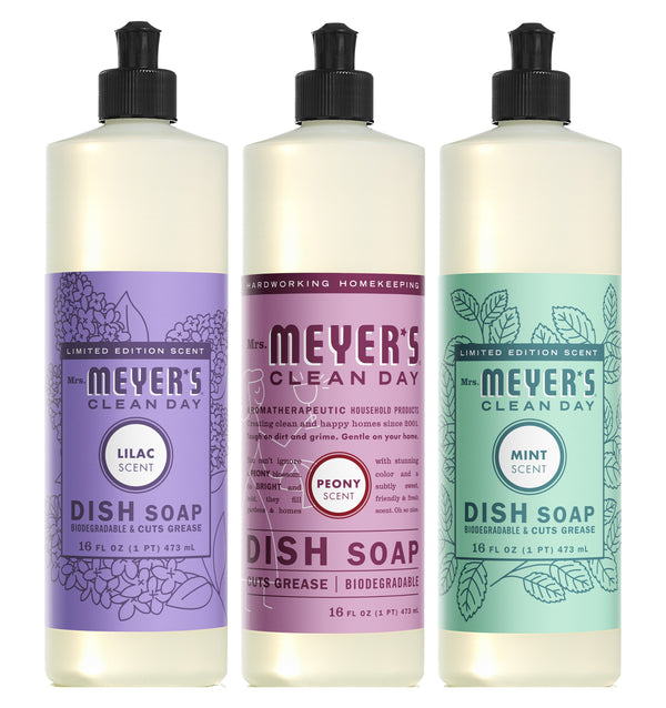 Mrs. Meyer's  Spring Dish Soap 3 Scent Variety, 1 Lilac, 1 Mint, 1 Peony, 1 CT - Trustables