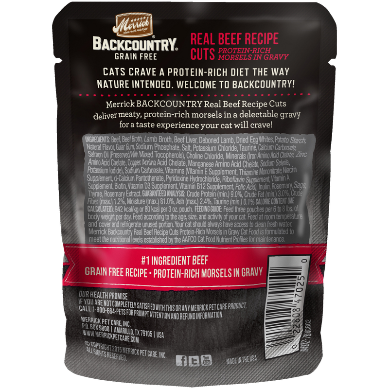 Merrick Backcountry Grain Free Real Meat Wet Cat Food Beef, 3 OZ - Trustables