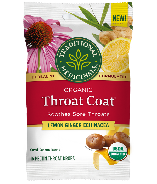 Traditional Medicinals Throat Coat Seasonal Wellness Lozenges, Lemon Ginger Echinacea, 2.67 OZ - Trustables