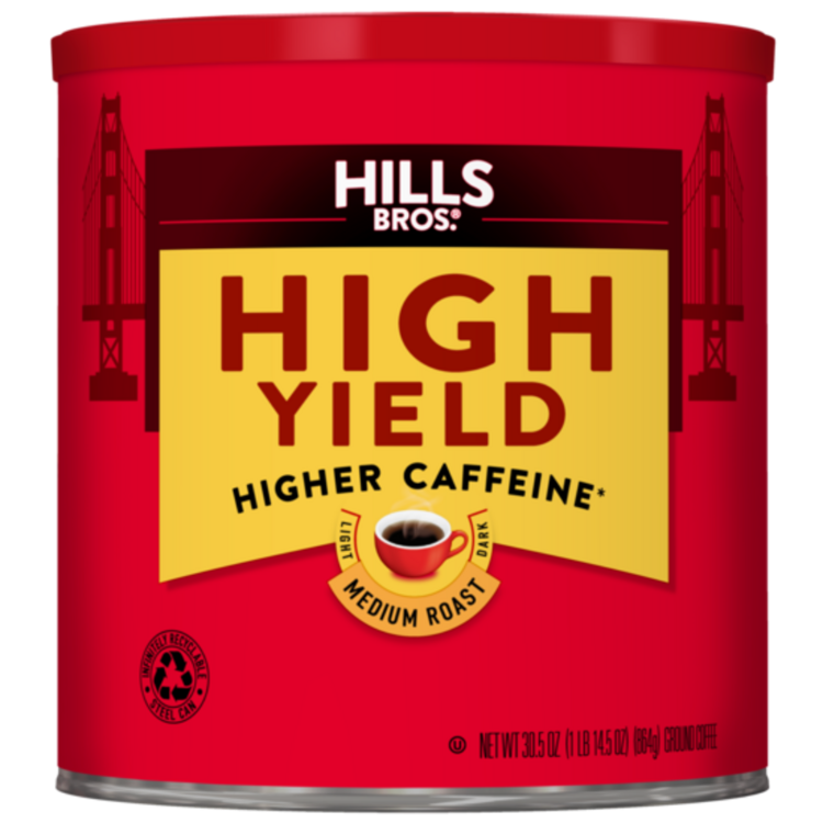 Hills Bros High Yield Coffee, coffee with higher caffeine