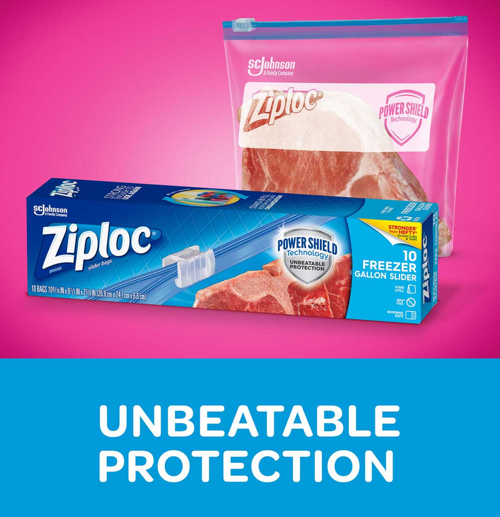Ziploc Gallon Food Storage Freezer Slider Bags, Power Shield Technology for  More Durability, 10 Count