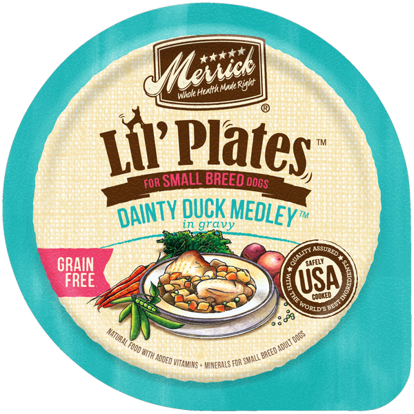 Merrick Lil' Plates Grain Free Small Breed Wet Dog Food Dainty Duck Medley, 3.5 OZ - Trustables