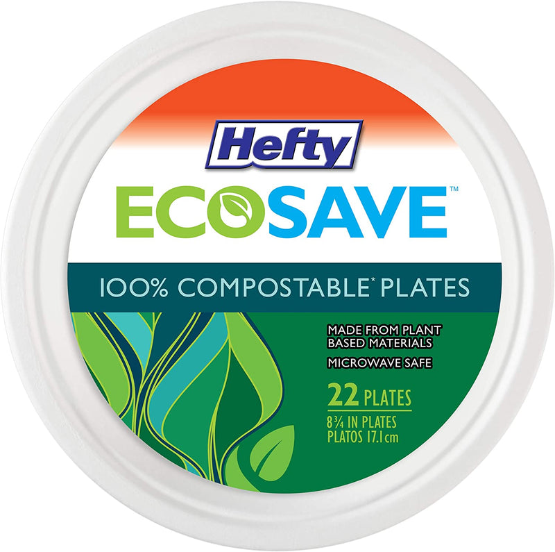 Hefty EcoSave 8-3/4" Compostable Paper Plates, 22 CT - Trustables