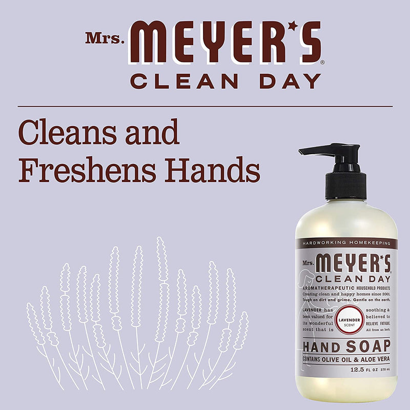 Mrs. Meyer's Hand Soap Variety Pack of 12.5 OZ Lemon Verbena Basil Lavender, 3 CT - Trustables
