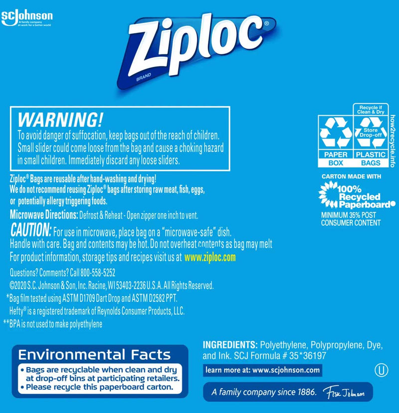 Ziploc Slider Storage Bags, Gallon - 15 count