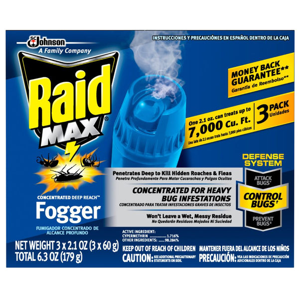 Raid Max Deep Reach Concentrated Fogger, 2.1 oz, 3 cans