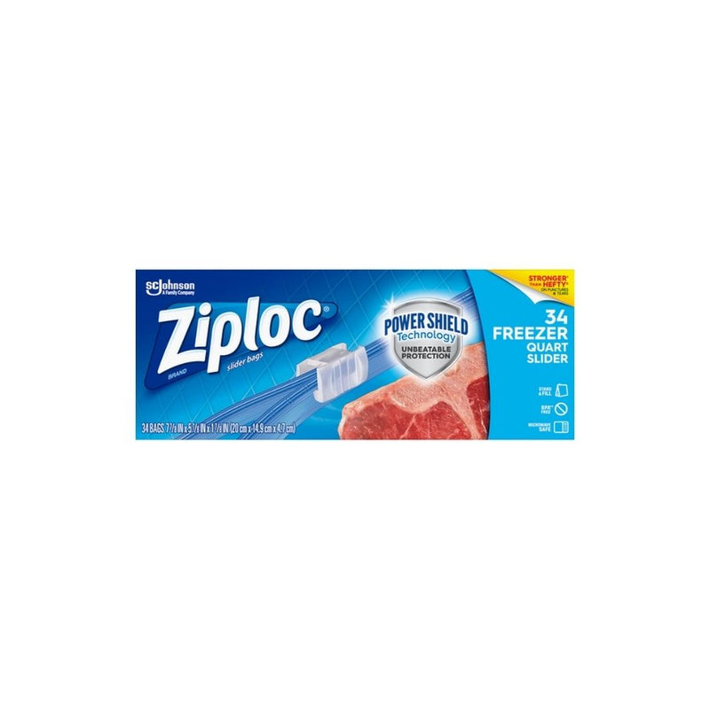 Ziploc Slider Freezer Bags, Quart, 34/Carton (316486)
