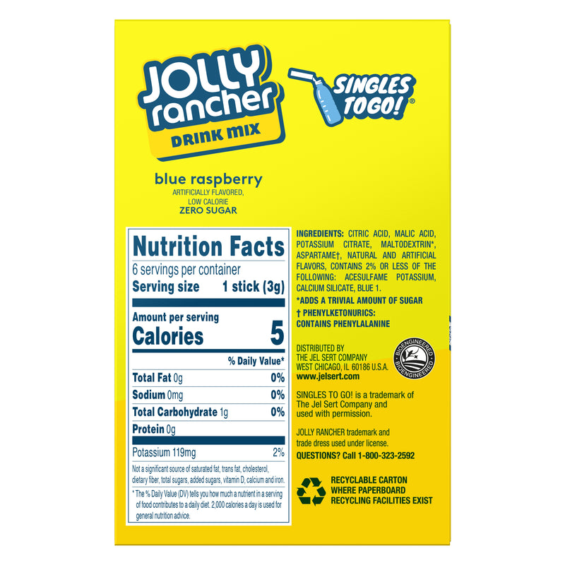 Jolly Rancher Blue Raspberry Singles To Go Drink Mix, 6 CT - Nutrition Facts