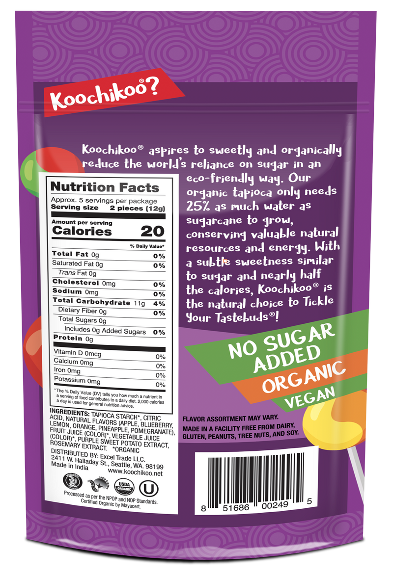 Koochikoo Sugar Free Organic Lollipop Pouch, 10 Count - Trustables