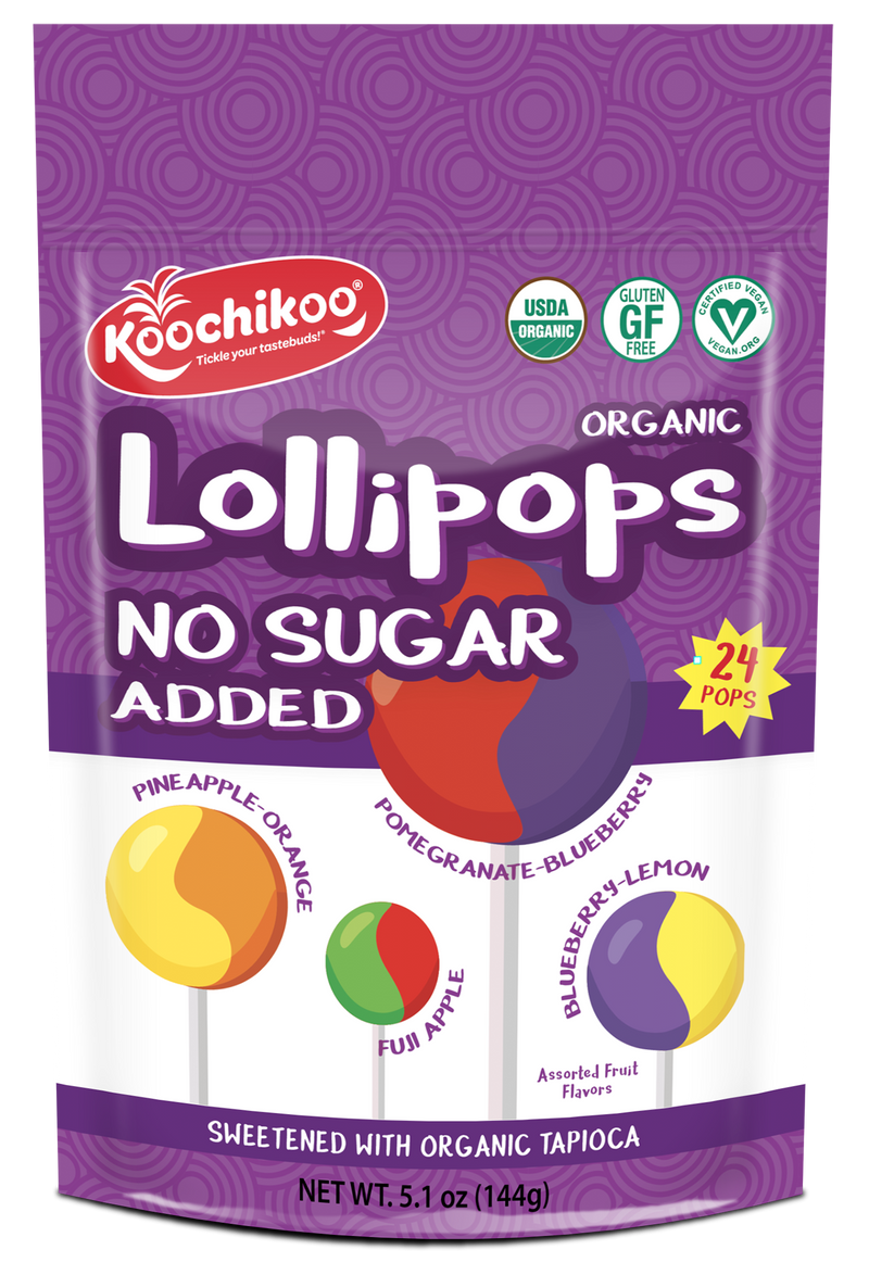 Koochikoo Sugar Free Organic Lollipop Pouch, Delicious Assorted Fruity Flavors, 5.1 Oz, 24 CT - Trustables