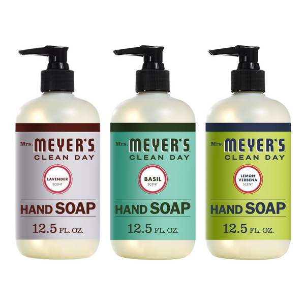 Mrs. Meyer's Hand Soap Variety Pack of 12.5 OZ Lemon Verbena Basil Lavender, 3 CT