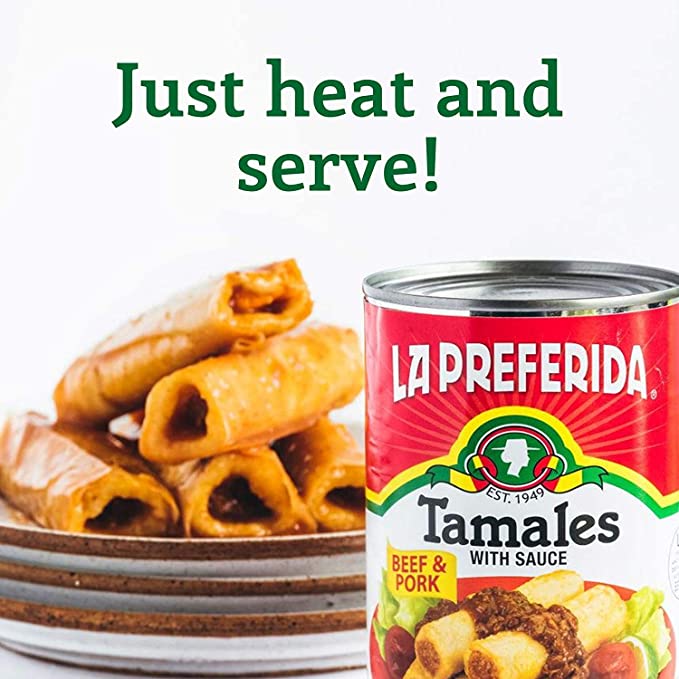 Cans of La Preferida Beef and pork tamales in sauce, order La Preferida Beef and pork tamales in sauce, buy La Preferida Beef and pork tamales in sauce