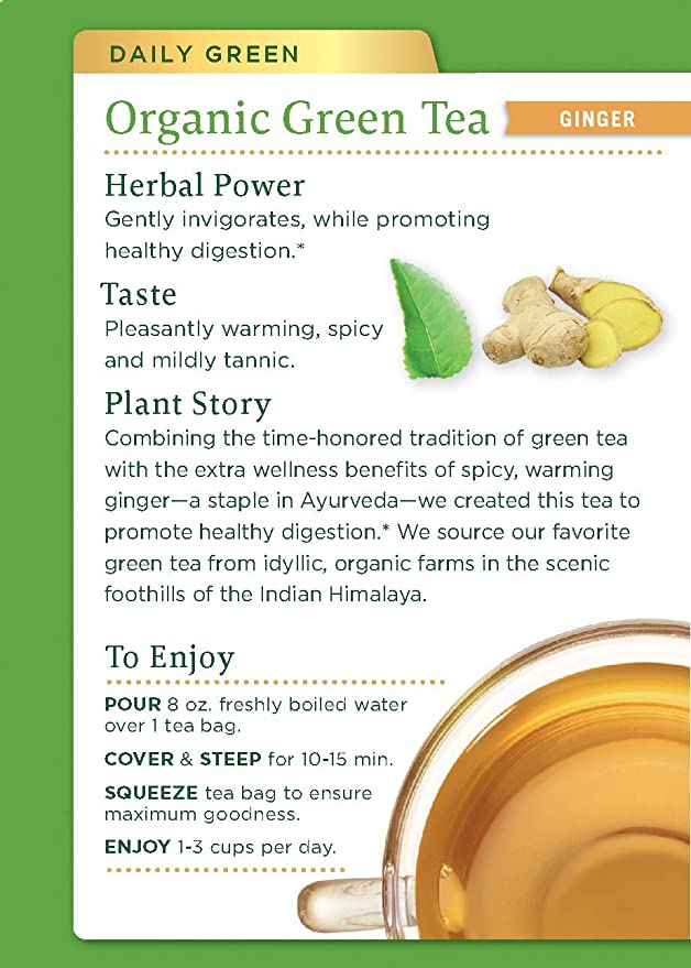Traditional Medicinals Organic Green Tea Ginger Tea, 16 Tea Bags