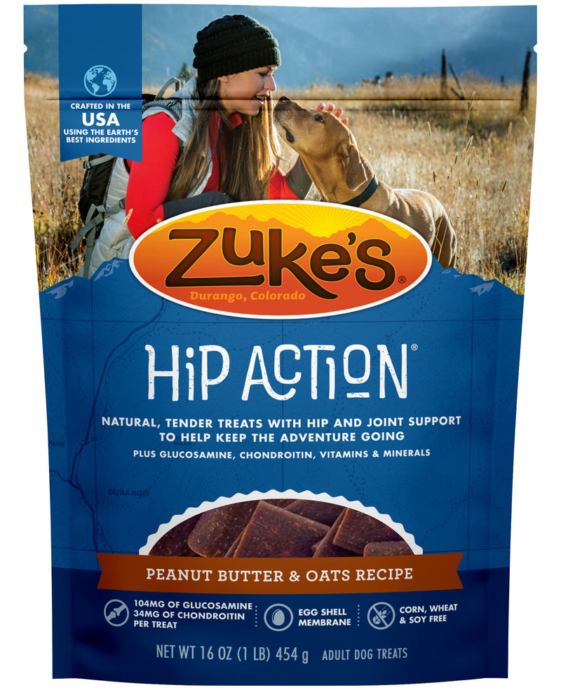 Zuke's Hip Action Hip & Joint Dog Treats Peanut Butter & Oats Recipe, 16 OZ - Trustables