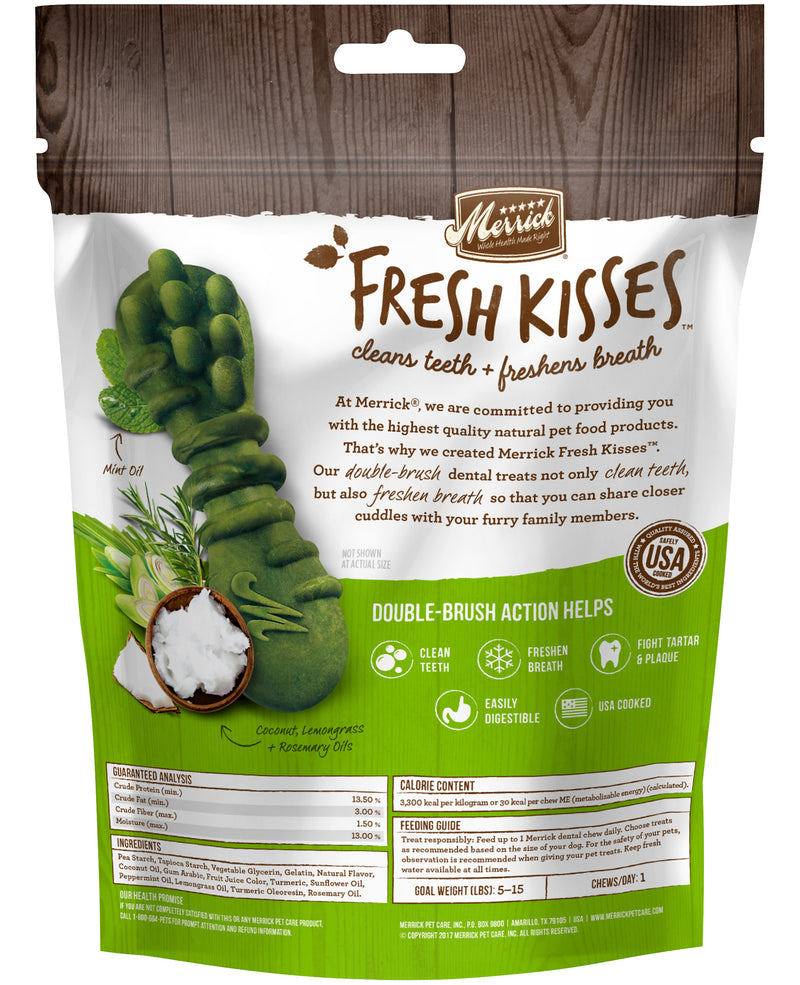 Merrick Fresh Kisses Coconut + Botanical Oils Dental Dog Treats For Extra Small Dogs, 20 Brushes, 6 OZ - Trustables