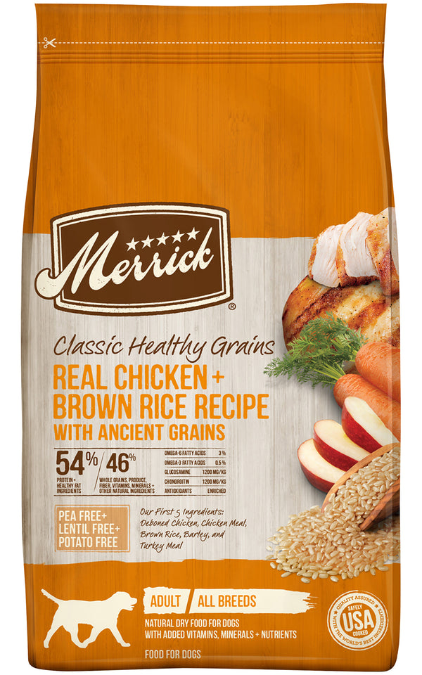 Merrick Classic Healthy Grains Dry Dog Food Real Chicken + Brown Rice Recipe with Ancient Grains, 4 LB - Trustables