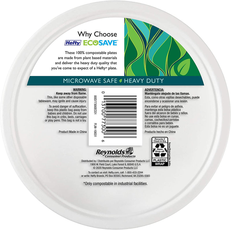 Hefty EcoSave 6-3/4 Compostable Plates, 30 CT