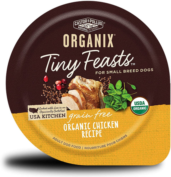 Castor & Pollux Organix Tiny Feasts Grain Free Organic Chicken Recipe Dog Food Trays, 3.5 OZ - Trustables