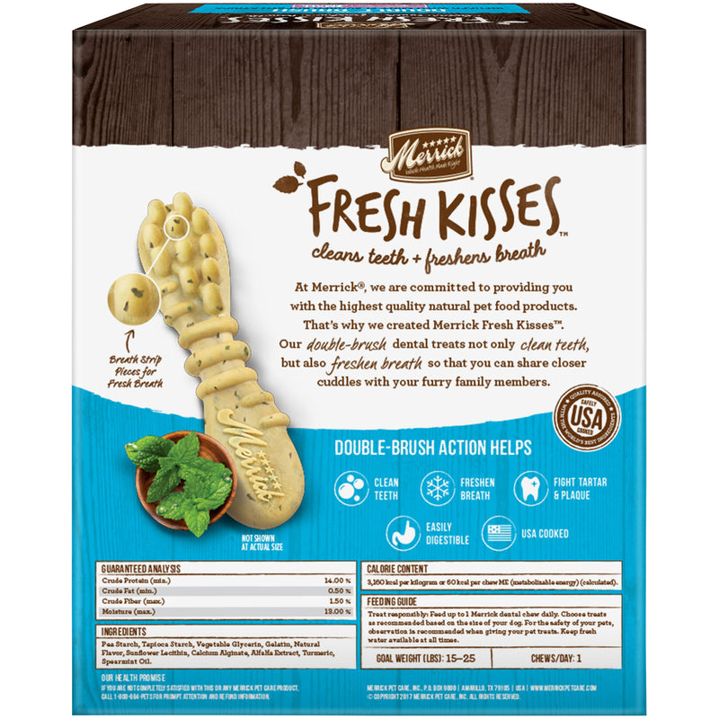 Merrick Fresh Kisses Double-Brush Dental Dog Treats With Mint Breath Strips For Small Dogs, 36 Brushes, 23 OZ - Trustables