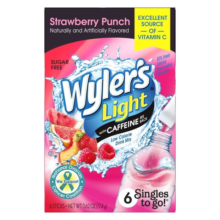 Wyler's Light Strawberry Punch with Caffeine Singles To Go Drink Mix, 0.62 OZ, 6 CT