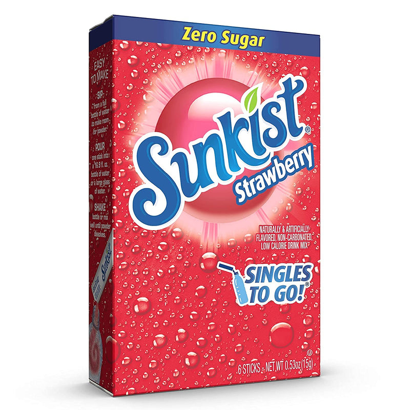 Sunkist Strawberry Singles to Go Drink Mix, Strawberry drink mix, strawberry powdered drink mix